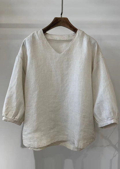 White Oversized Linen Shirt Tops Bracelet Sleeve