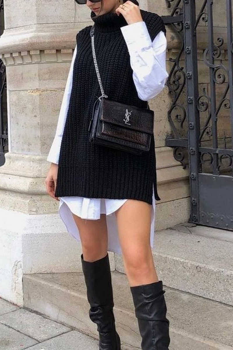 Turndown Collar Sleeveless Sweater
