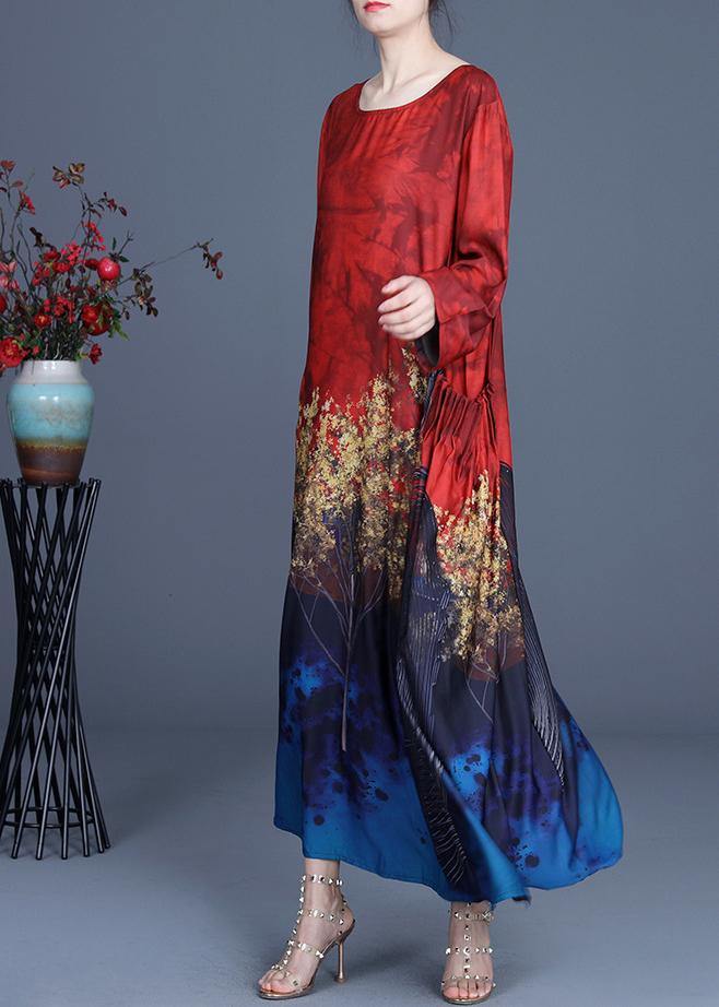 French Red Print Asymmetrical Design Summer Vacation Dresses