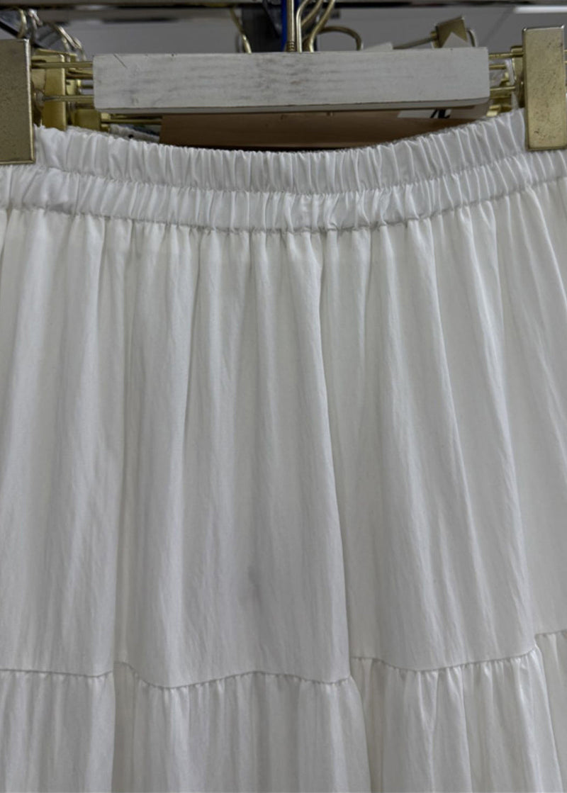 Apricot Lace Elastic Waist Patchwork Cotton Skirts Summer