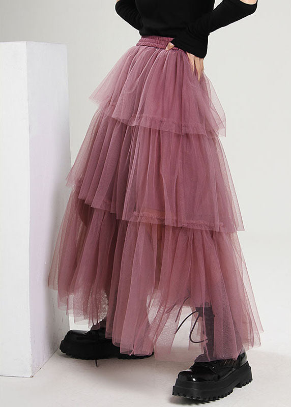 Style Purple High Waist Patchwork Tulle Skirts Spring