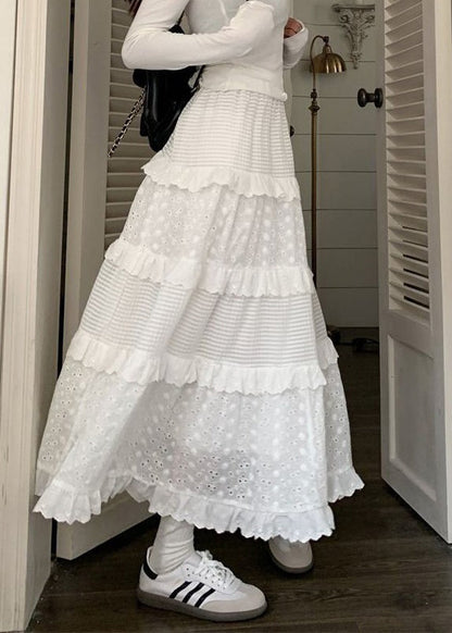 White Ruffled Hollow Out Cotton Skirts Summer