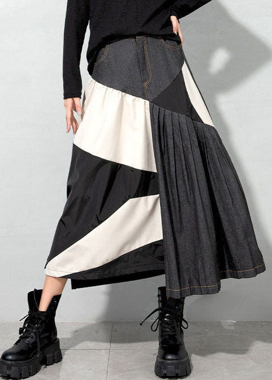 Handmade Light Blue Asymmetrical Patchwork Denim Skirts Spring
