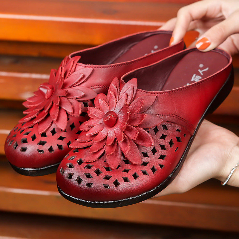 Hollow Leather Slippers