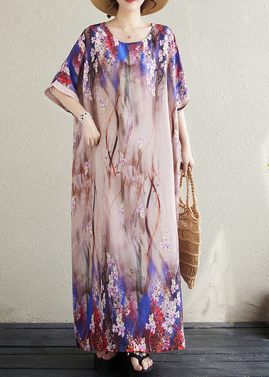 Apricot Print Loose Sundresses Batwing Sleeve
