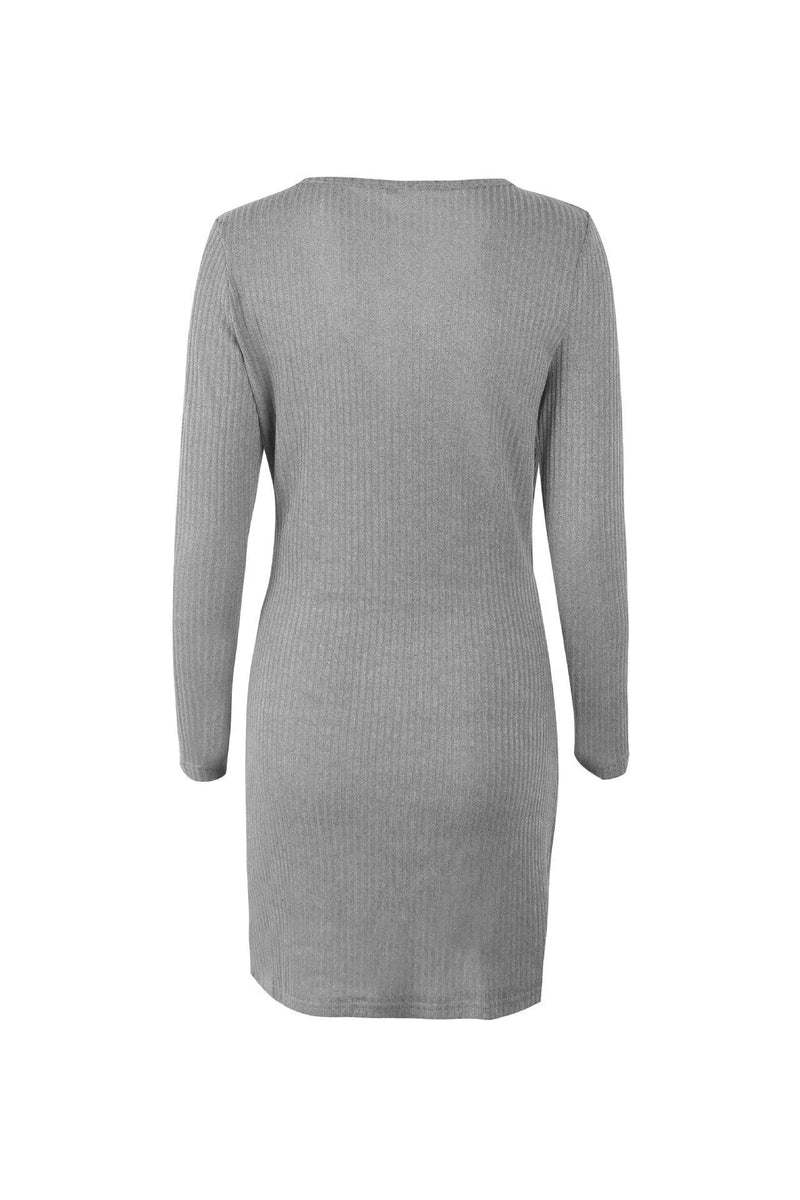 Color V Neck Wrap Sweater Dress