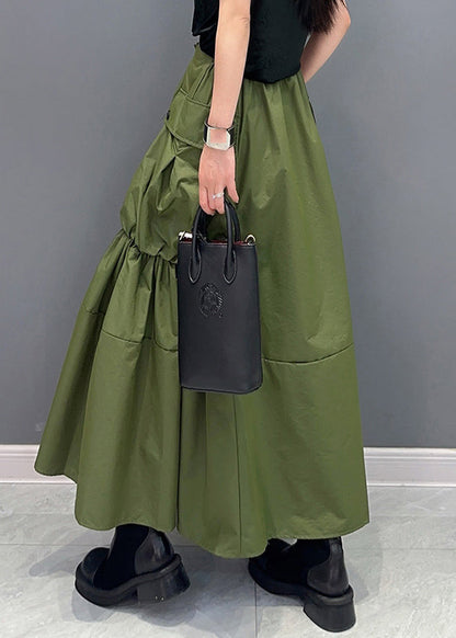 Green Pockets Patchwork Elastic Waist Maxi Skirts Summer