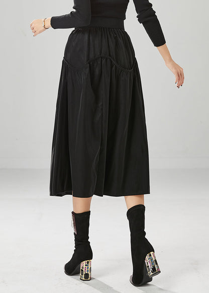 Black Oversized Patchwork Cotton Skirts Fall