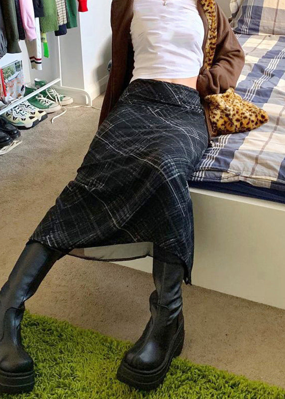 Black Plaid High Waist Patchwork Tulle Skirts Summer