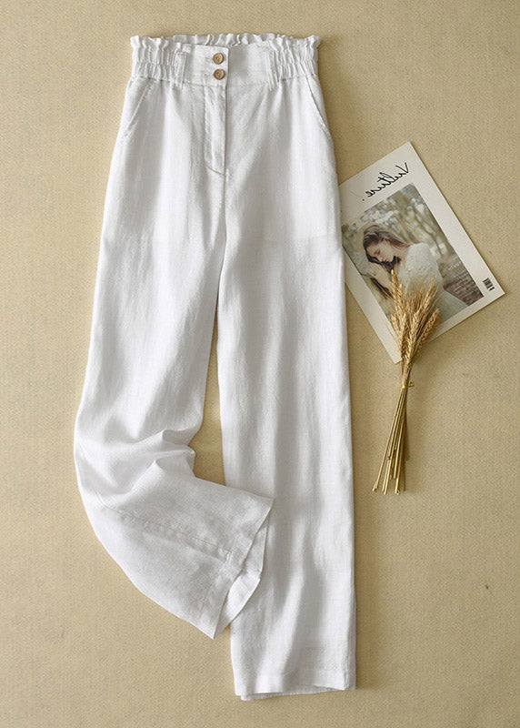 Grey High Waist Button Linen Straigh Pants Summer