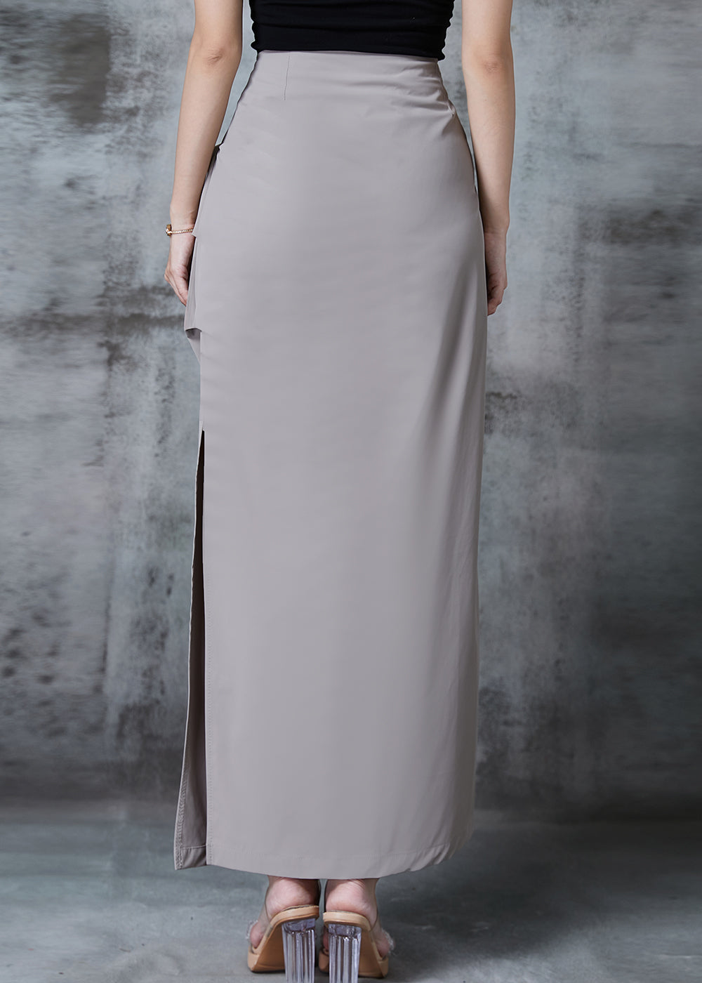 Grey Side Open Silm Fit Spandex Wraped Skirts Spring