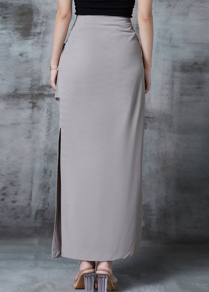 Grey Side Open Silm Fit Spandex Wraped Skirts Spring
