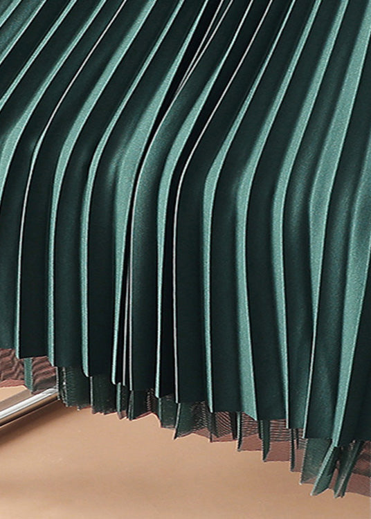 Green Elastic Waist Velour Tulle a Line Skirts Spring