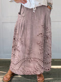 Women's Floral Textured Art Pattern Prints Linen Pocket Skirt