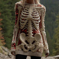 Women's Halloween Skeleton And Gem Art Gothic Knit Mini Sweater Dress elevenforest