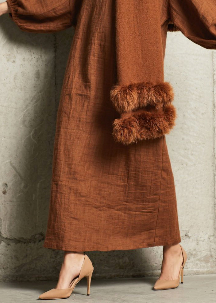 Brown Oversized Cotton Straight Dress Fall