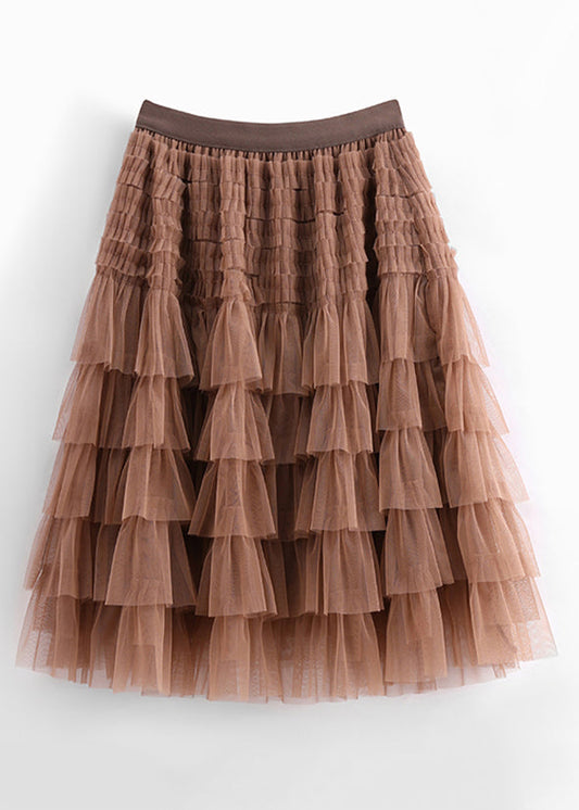New Coffee High Waist Tulle Skirt Summer