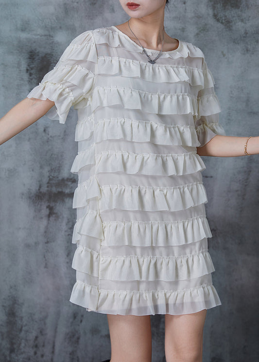 White Ruffles Layered Chiffon Mini Dresses Summer