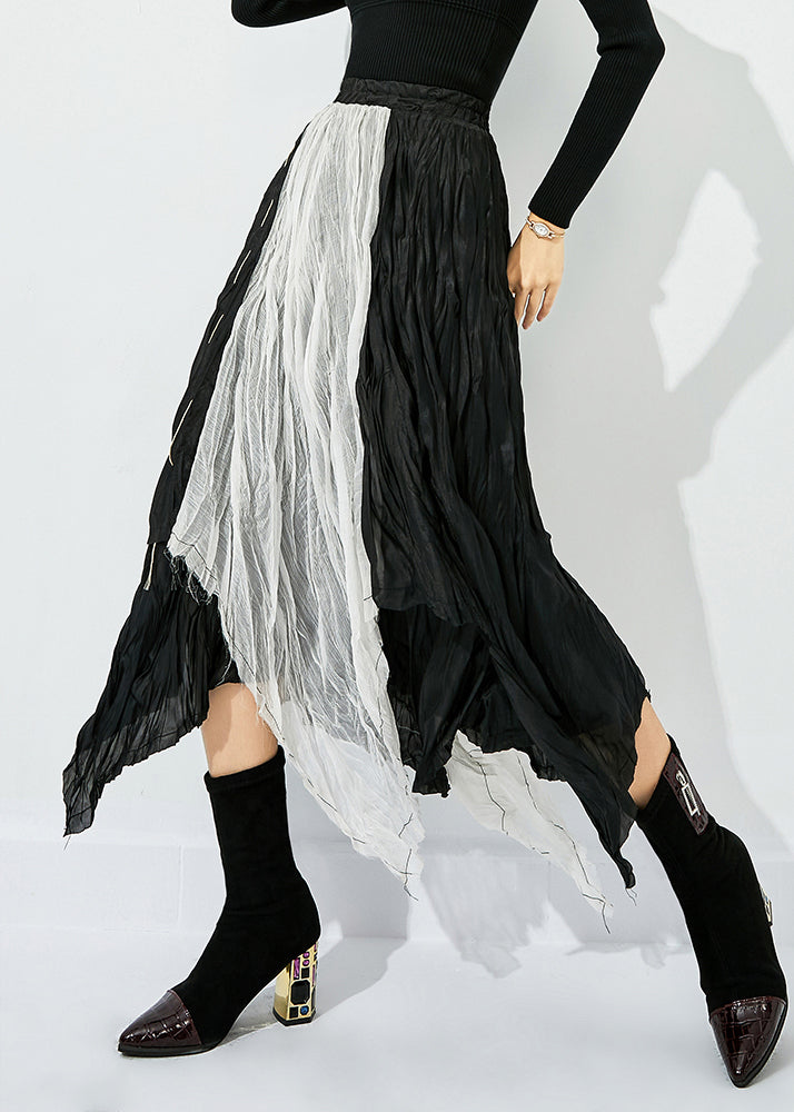 Colorblock Asymmetrical Patchwork Wrinkled Cotton Skirts Summer