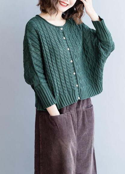 Comfy Blackish Green Knitted Pullover Clothing O Neck Batwing Sleeve Sweaters