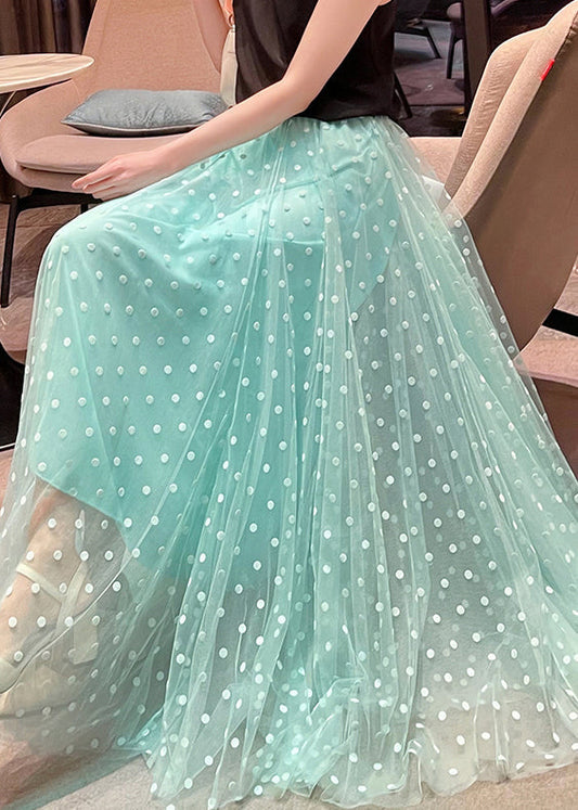Green Print High Waist Tulle Skirts Summer