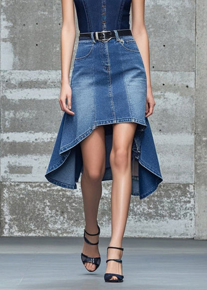 Navy Asymmetrical Design Denim Skirt Summer