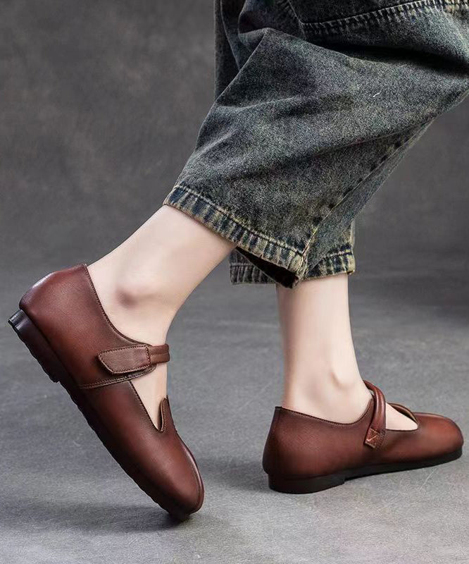 Retro Style Brown Sheepskin Soft Soled Flats Shoes