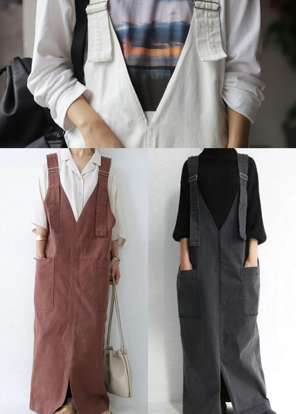 Black Oversized Pockets Cotton Maxi Dresses Summer