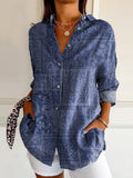 Women's Vintage Floral Art Print Casual Cotton Shirt
