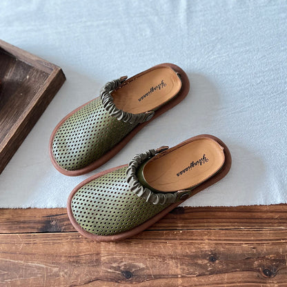 Summer Retro Leather Hollow Soft Sandals / Slippers