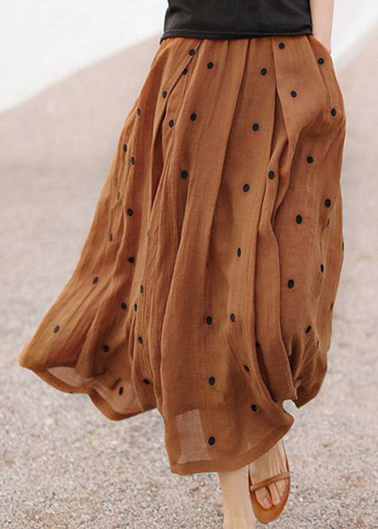 Retro Chocolate-flower3 Print Pockets Linen Skirt Summer