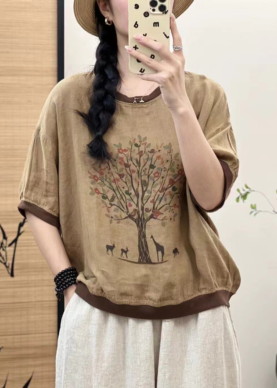 White Oversized Patchwork Print Linen Tops Sleeveless