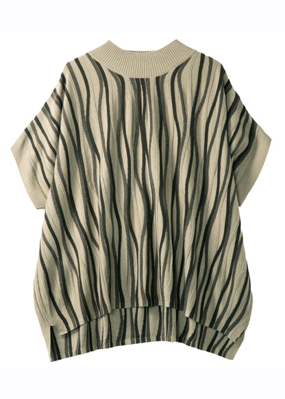 Novelty Khaki O-neck Striped Patchwork Cozy Knit Sweaters Fall