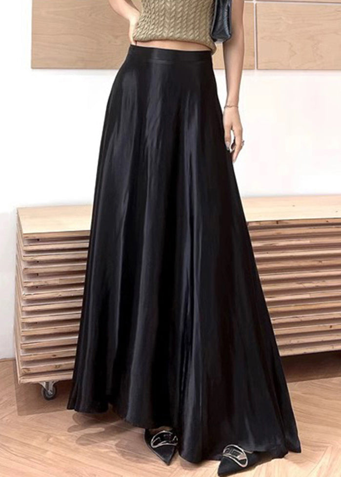 New Black High Waist Silk Maxi Skirts Summer