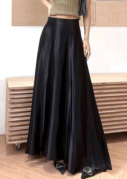 New Black High Waist Silk Maxi Skirts Summer
