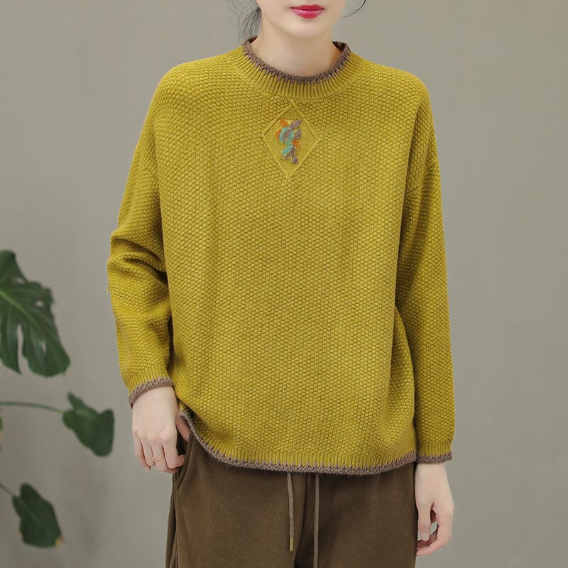 Winter Embroidery Knitted Patchwork Sweater