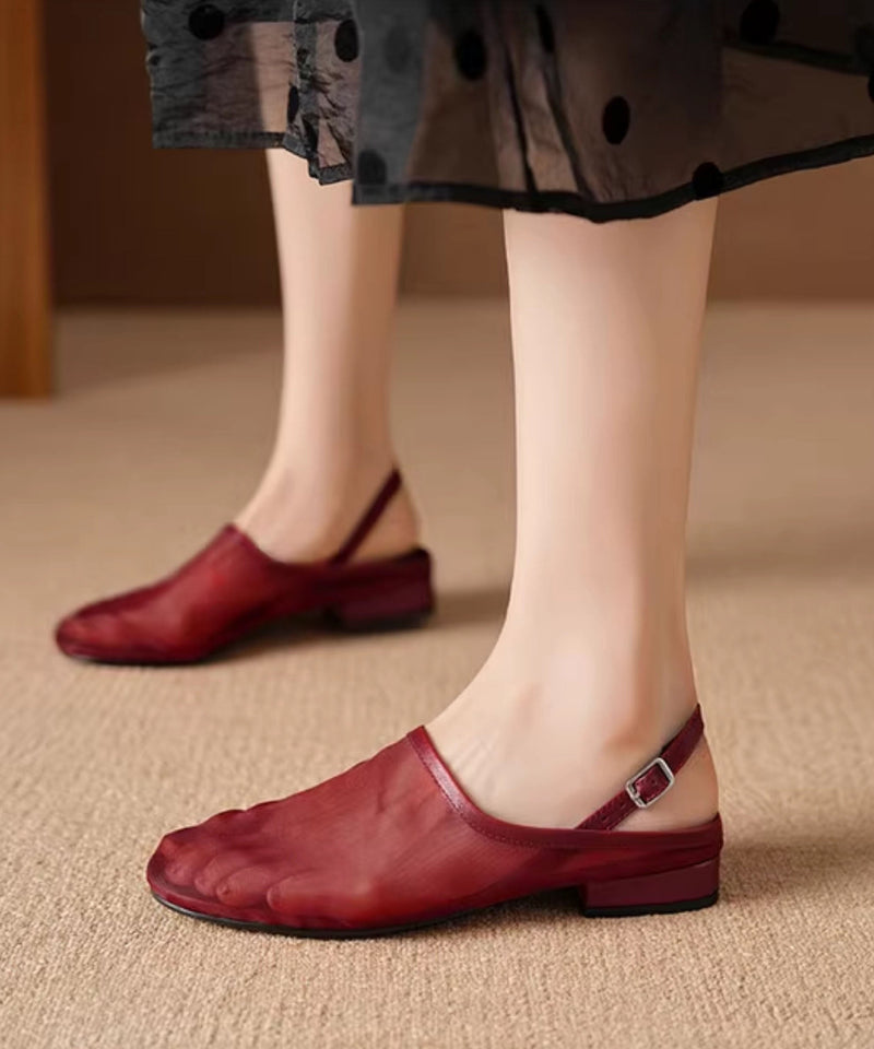 New Red Cowhide Leather Tulle Splicing Walking Sandals