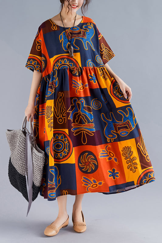 Linen Robes Pakistani Wardrobes O Neck Cinched Art Summer Dresses