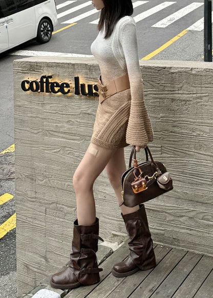 New Slim Fit Flared Sleeve Gradient Knitted Dress