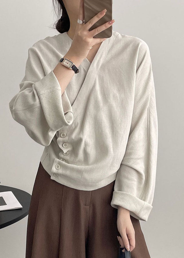 Apricot V Neck Asymmetrical Cozy Top Long Sleeve