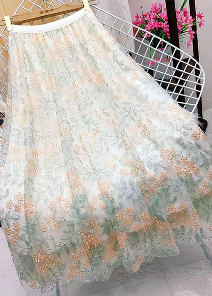 French Green Embroideried Straight Fall Skirts