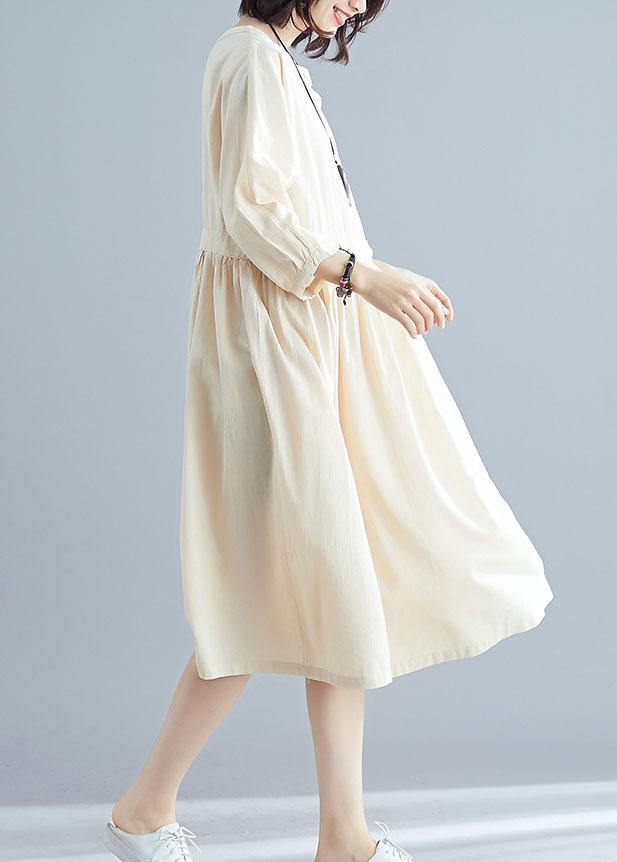 Nude Linen Clothes for Bracelet Sleeved Cotton Dresses