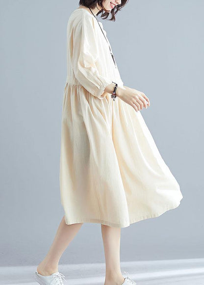 Nude Linen Clothes for Bracelet Sleeved Cotton Dresses
