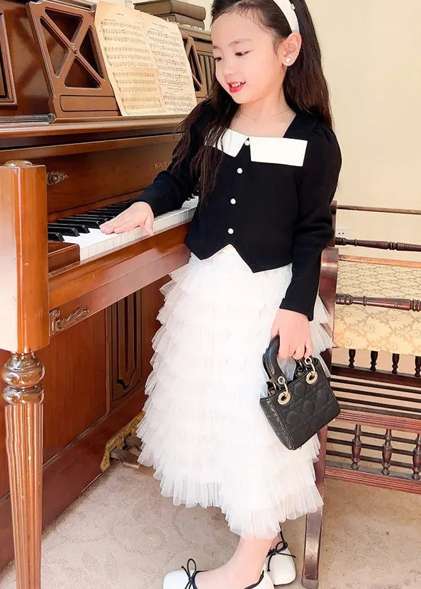 Black Cotton Tops and Tulle Skirts Baby Two Pieces Set Fall