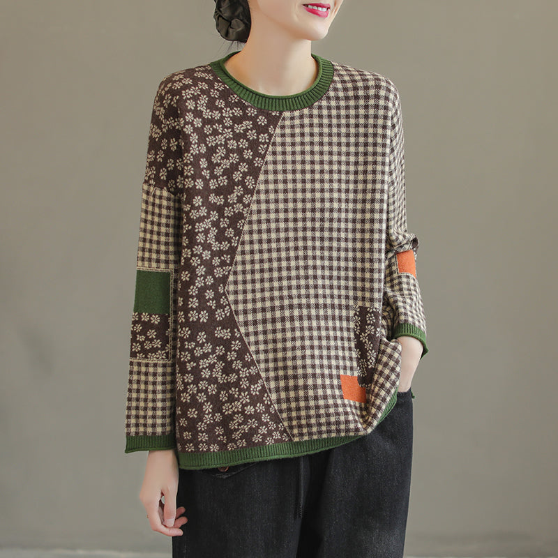 Retro Plaid Knitted Sweater
