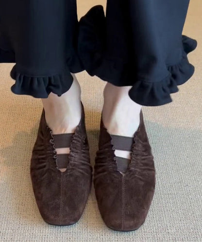 Brown Suede Wrinkled Splicing Flat Shoes for