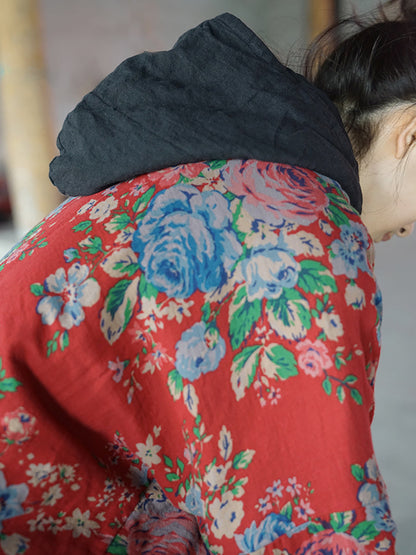 Print Two-piece Hooded Thick Padded Coat
