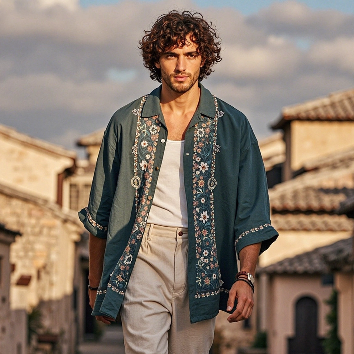 Men's Bohemian Floral Casual Shirt elevenforest