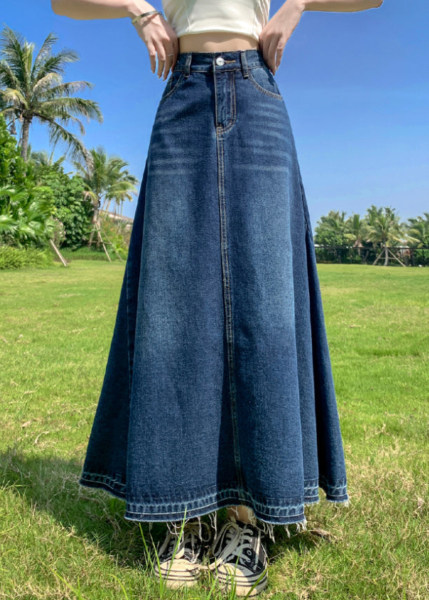 Modern Blue Pockets High Waist Patchwork Denim a Line Skirts Summer