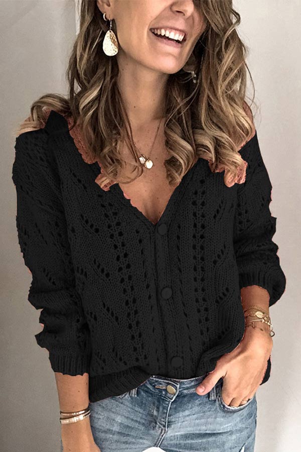 Color Hollow V-neck Sweater